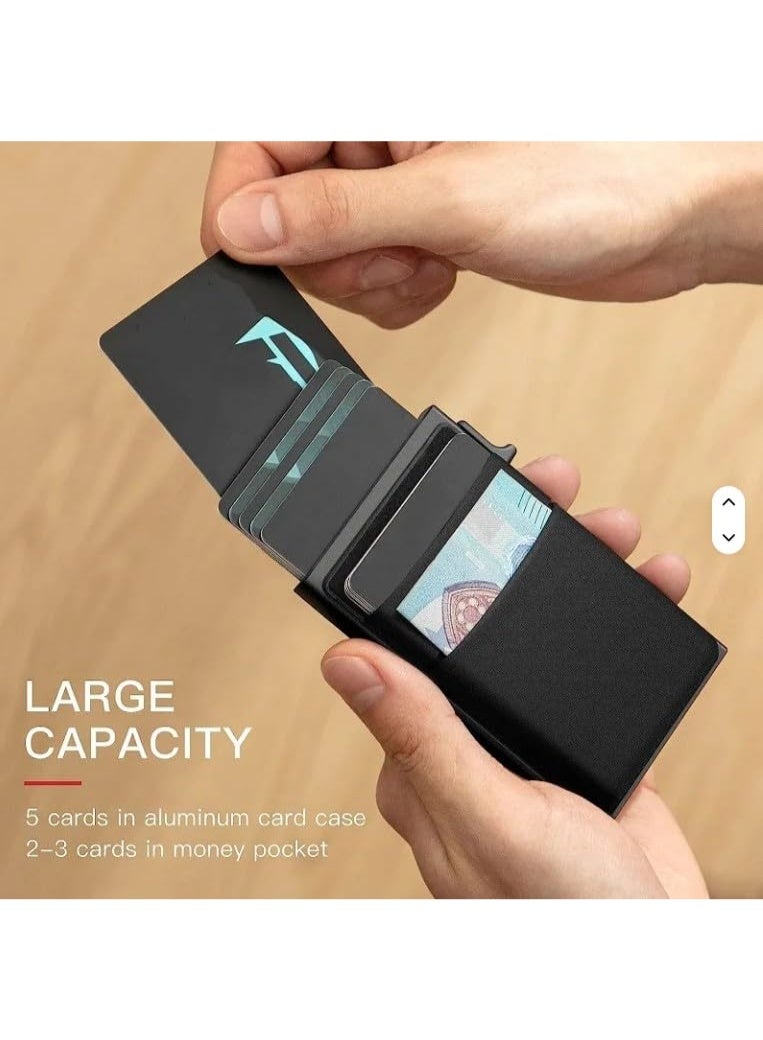 Chabeia Credit Card Holder - Slim Wallet for Men with Money Pocket, Pop Up Wallets RFID Blocking Minimalist Card Case Holds 5 Cards and Notes (Matt Black) - Image 5